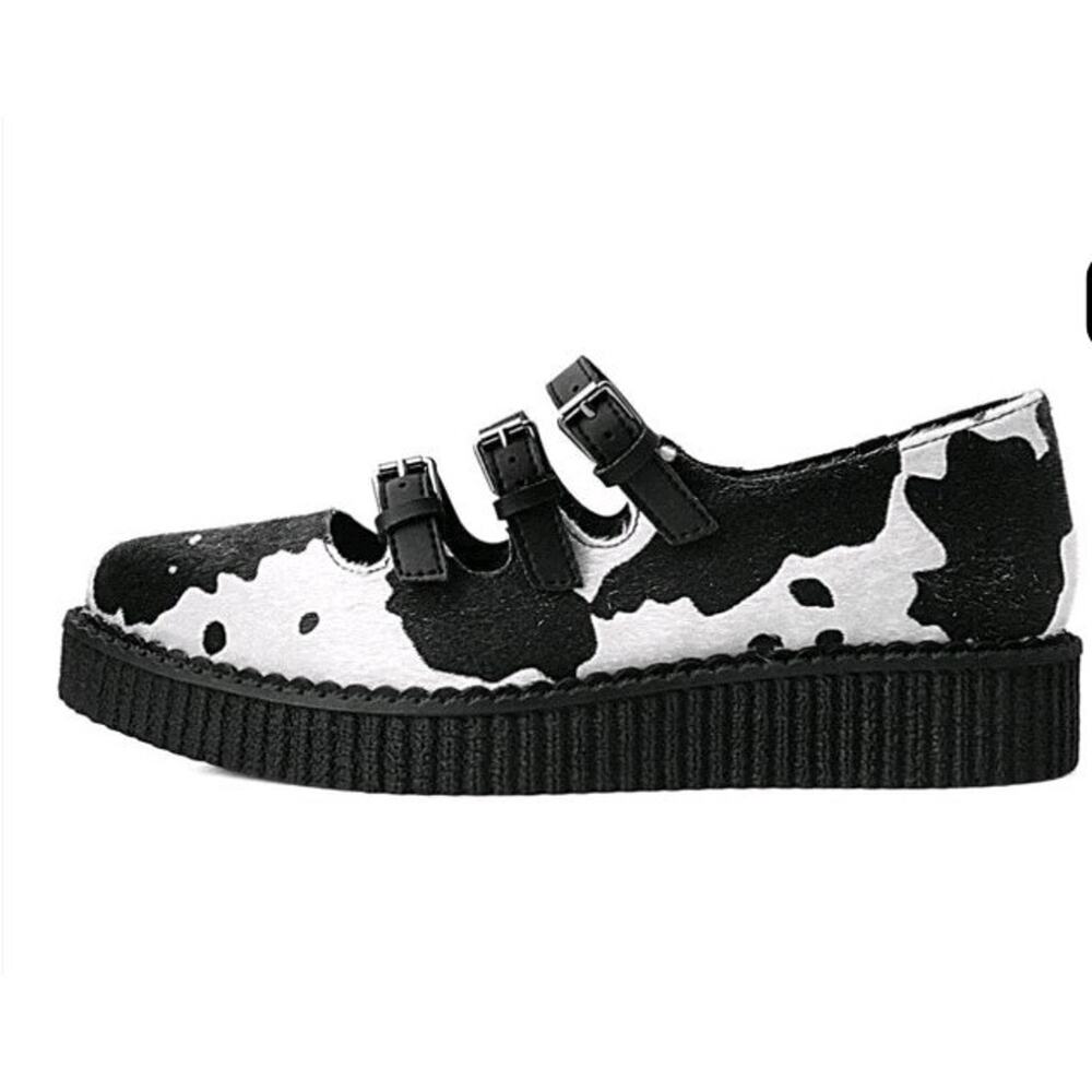 TUK platform creepers Black & White Cow Print 3-Strap‎ Pointed Mary Jane sz 9